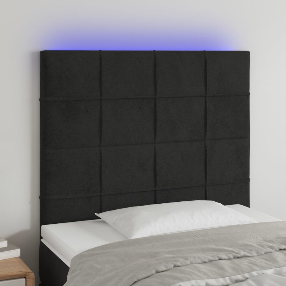 vidaXL Κεφαλάρι Κρεβατιού LED Μαύρο 90x5x118/128cm Βελούδινο 1 τεμ.