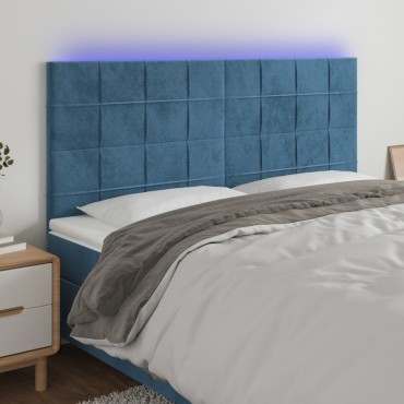 vidaXL Κεφαλάρι Κρεβατιού LED Σκούρο Μπλε 180x5x118/128cm Βελούδινο 1 τεμ.