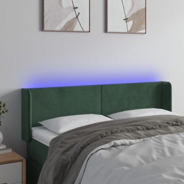 vidaXL Κεφαλάρι Κρεβατιού LED Σκούρο Πράσινο 147x16x78/88cm Βελούδινο 1 τεμ.