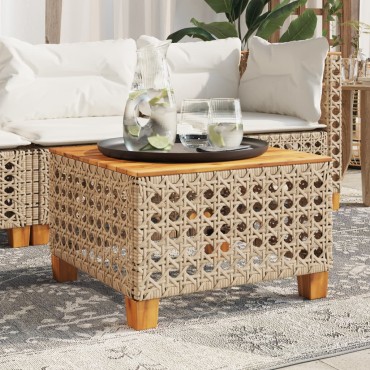 vidaXL Τραπέζι Κήπου Μπεζ 55x55x36cm Συνθετικό Ρατάν/Ξύλο Ακακίας 1 τεμ.