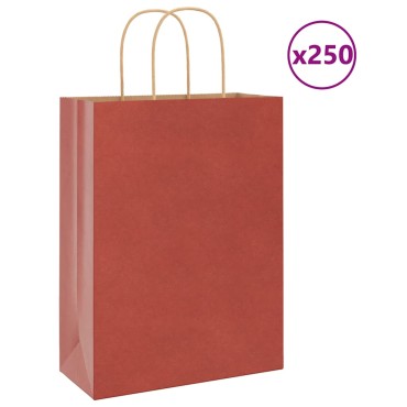 vidaXL Χάρτινες σακούλες 250 τεμάχια με χερούλια Κόκκινο 26x12x35 εκ.