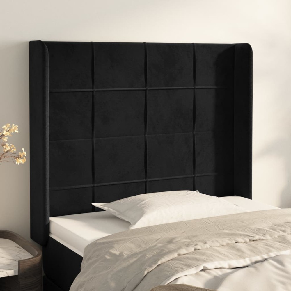 vidaXL Κεφαλάρι με Πτερύγια Μαύρο 93x16x118/128cm Βελούδινο 1 τεμ.