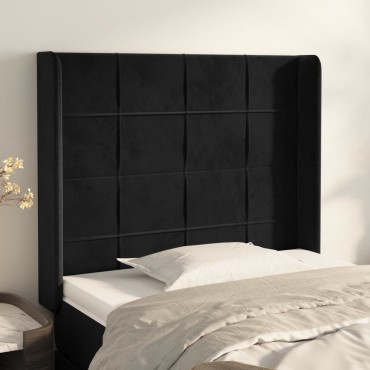 vidaXL Κεφαλάρι με Πτερύγια Μαύρο 93x16x118/128cm Βελούδινο 1 τεμ.