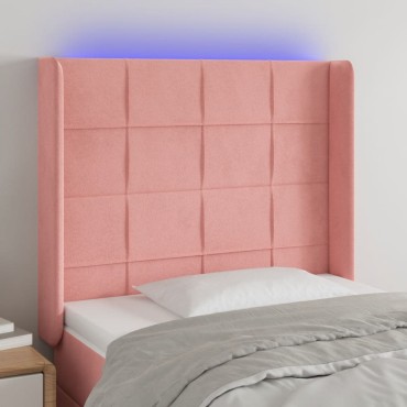 vidaXL Κεφαλάρι Κρεβατιού LED Ροζ 93x16x118/128cm Βελούδινο 1 τεμ.