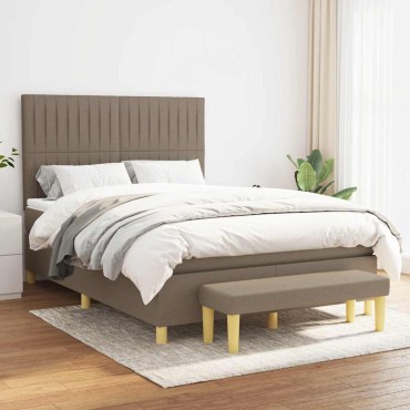vidaXL Κρεβάτι Boxspring με Στρώμα Taupe 140x190cm Υφασμάτινο 1 τεμ. - Μονό