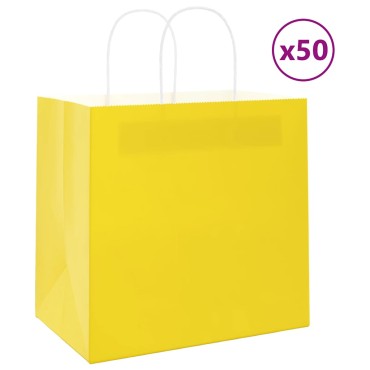 vidaXL Χάρτινες σακούλες 50 τεμάχια με χερούλια Κίτρινο 26x17x25 εκ.