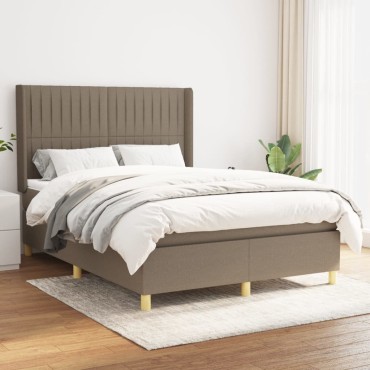 vidaXL Κρεβάτι Boxspring με Στρώμα Taupe 140x190cm Υφασμάτινο 1 τεμ. - Μονό