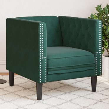vidaXL Καναπές Chesterfield καρέκλα σκούρο πράσινο βελούδο 71x74,5x70,5cm