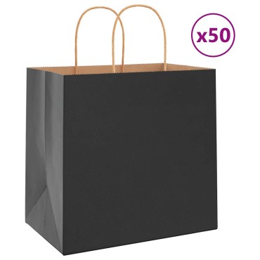 vidaXL Χάρτινες σακούλες 50 τεμάχια με χερούλια Μαύρο 26x17x25 εκ.