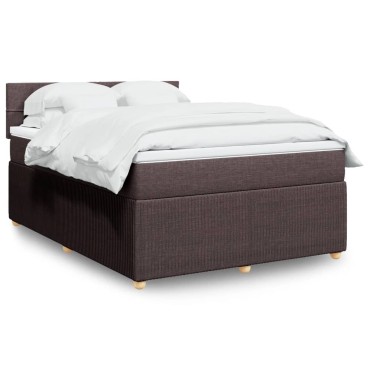 vidaXL Κρεβάτι Boxspring με Στρώμα Σκούρο Καφέ 140x200 εκ Υφασμάτινο