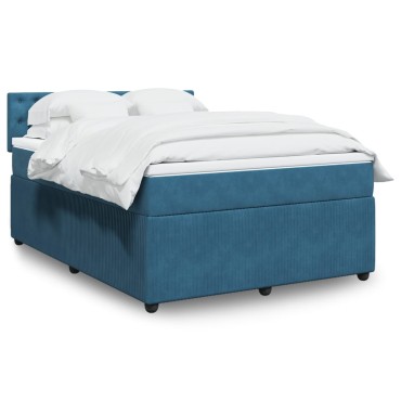 vidaXL Κρεβάτι Boxspring με Στρώμα Μπλε 160x200cm Βελούδινο 1 τεμ. - Διπλό