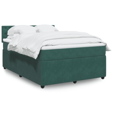 vidaXL Κρεβάτι Boxspring με Στρώμα Σκούρο Πράσινο 160x200εκ. Βελούδινο