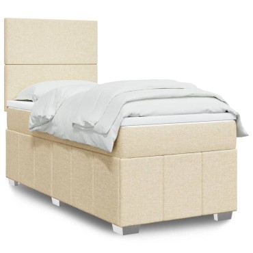 vidaXL Κρεβάτι Boxspring με Στρώμα Κρεμ 90x190 εκ.Υφασμάτινο