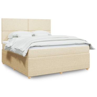 vidaXL Κρεβάτι Boxspring με Στρώμα Κρεμ 180x200 εκ. Υφασμάτινο