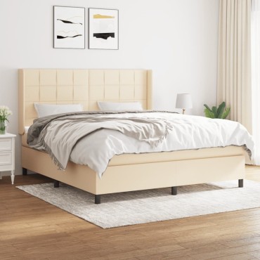 vidaXL Κρεβάτι Boxspring με Στρώμα Κρεμ 160x200 εκ. Υφασμάτινο