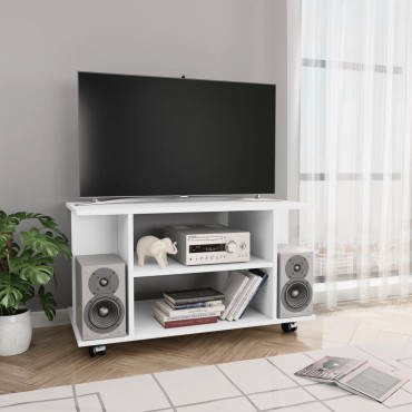 vidaXL Έπιπλο Τηλεόρασης με Ρόδες Λευκό 80x40x45cm Επεξ. Ξύλο