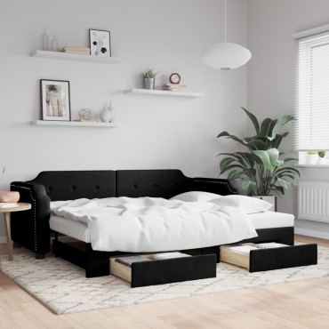 vidaXL Καναπές Κρεβάτι Συρόμενος Μαύρος 100x200cm Υφασμάτινος Συρτάρια 1 τεμ. - Μονό