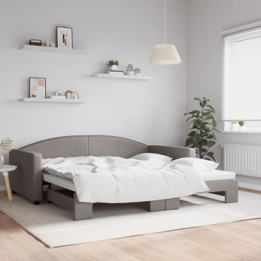 vidaXL Καναπές Κρεβάτι Συρόμενος Γκρι / Μπεζ 100x200cm Υφασμάτινος 1 τεμ. - Μονό