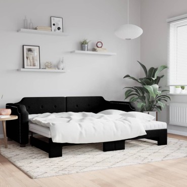 vidaXL Καναπές Κρεβάτι Συρόμενος Μαύρο 100x200cm Υφασμάτινος Στρώματα 1 τεμ. - Μονό