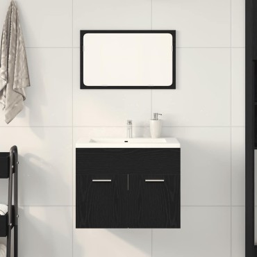 vidaXL Σετ Επίπλων Μπάνιου 2 τεμ. Μαύρο Δρυς Επεξεργασμένο Ξύλο 60x38,5x46cm