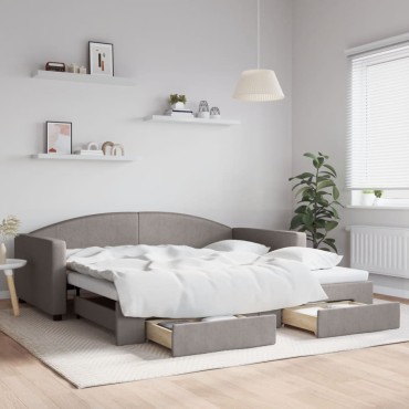 vidaXL Καναπές Κρεβάτι Συρόμενος Taupe 100x200cm Υφασμάτινος Συρτάρια 1 τεμ. - Μονό