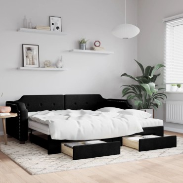 vidaXL Καναπές Κρεβάτι Συρόμενος Μαύρος 100x200cm Υφασμάτινος Συρτάρια 1 τεμ. - Μονό