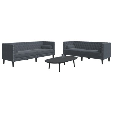 vidaXL Καναπές Chesterfield Σετ 2 τεμ. με Στηρίγματα Σκ. Γκρι Βελούδο 174x74,5x70,5cm  Διθέσιος Τριθέσιος