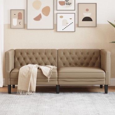 vidaXL Καναπές Chesterfield 2 θέσεων Καπουτσίνο από Συνθετικό Δέρμα 174x74,5x70,5cm