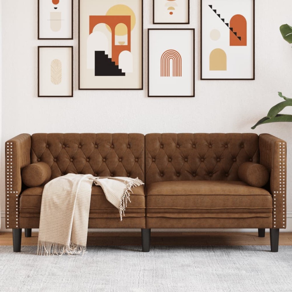 vidaXL Καναπές Διθέσιος Chesterfield με Στηρίγματα Συνθετικό Καστόρι 174x74,5x70,5cm 1 τεμ.