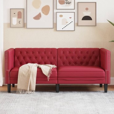 vidaXL Καναπές Chesterfield 2 θέσεων Μπορντό από Συνθετικό Δέρμα 174x74,5x70,5cm