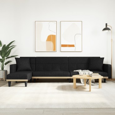 vidaXL Καναπές Κρεβάτι Γωνιακός Μαύρος 275x140x70cm Υφασμάτινος 1 τεμ.