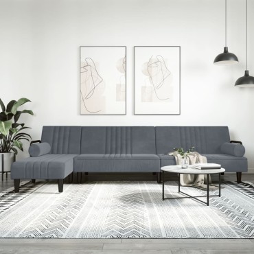 vidaXL Καναπές Κρεβάτι Γωνιακός Σκ. Γκρι 260x140x70cm Βελούδινος 1 τεμ.