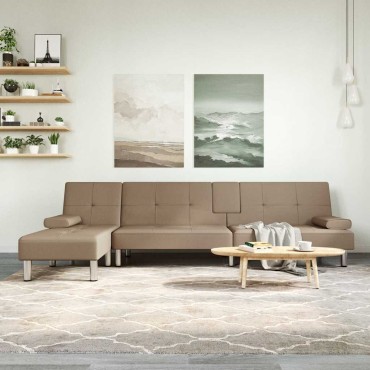 vidaXL Καναπές Κρεβάτι Γωνιακός Καπουτσίνο 255x140x70cm Συνθ. Δέρμα 1 τεμ.