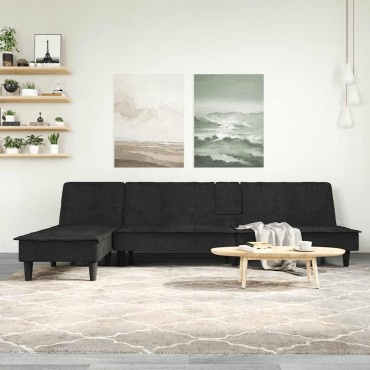 vidaXL Καναπές Κρεβάτι Γωνιακός Μαύρος 255x140x70cm Βελούδινος 1 τεμ.