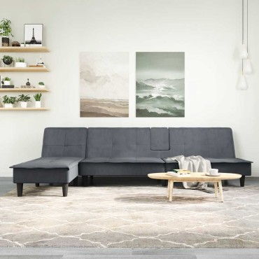 vidaXL Καναπές Κρεβάτι Γωνιακός Σκ. Γκρι 255x140x70cm Βελούδινος 1 τεμ.