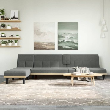 vidaXL Καναπές Κρεβάτι Γωνιακός Σκούρο Γκρι 255x140x70cm Υφασμάτινος 1 τεμ.