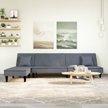 vidaXL Καναπές Κρεβάτι Γωνιακός Σκ. Γκρι 255x140x70cm Βελούδινος 1 τεμ.