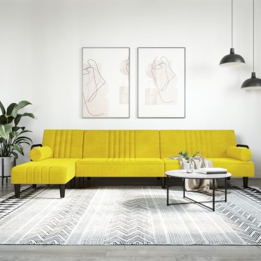 vidaXL Καναπές Κρεβάτι Γωνιακός Κίτρινος 260x140x70cm Βελούδινος 1 τεμ.