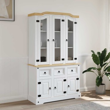 vidaXL Βιτρίνα Corona Λευκή 112x43x196cm από Μασίφ Ξύλο Πεύκου 1 τεμ.
