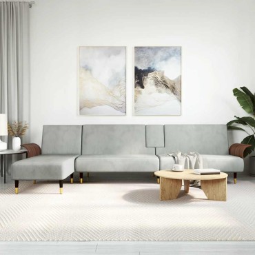 vidaXL Καναπές Κρεβάτι Γωνιακός Αν. Γκρι 279x140x70cm Βελούδινος 1 τεμ.
