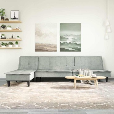 vidaXL Καναπές Κρεβάτι Γωνιακός Αν. Γκρι 255x140x70cm Βελούδινος 1 τεμ.