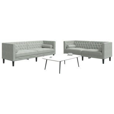 vidaXL Καναπές Chesterfield Σετ 2 τεμ. με Στηρίγματα Αν. Γκρι Βελούδο 174x74,5x70,5cm  Διθέσιος Τριθέσιος