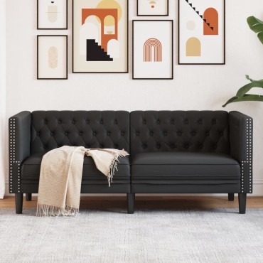 vidaXL Καναπές Διθέσιος Chesterfield Μαύρος από Συνθετικό Δέρμα 174x74,5x70,5cm 1 τεμ.