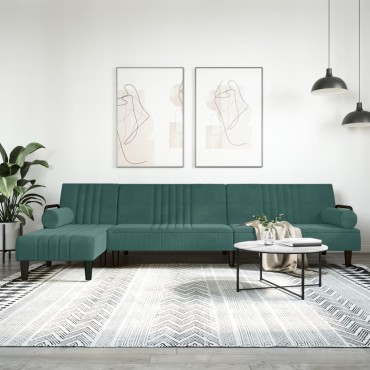 vidaXL Καναπές Κρεβάτι Γωνιακός Σκ. Πράσινο 260x140x70cm Βελούδινος 1 τεμ.