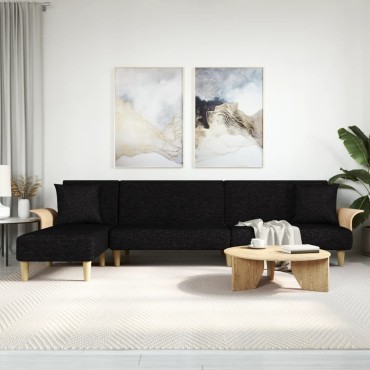 vidaXL Καναπές Κρεβάτι Γωνιακός Μαύρος 279x140x70cm Υφασμάτινος 1 τεμ.