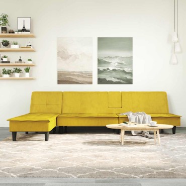 vidaXL Καναπές Κρεβάτι Γωνιακός Κίτρινος 255x140x70cm Βελούδινος 1 τεμ.