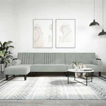 vidaXL Καναπές Κρεβάτι Γωνιακός Αν. Γκρι 260x140x70cm Βελούδινος 1 τεμ.