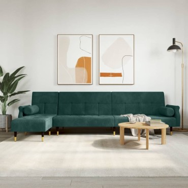 vidaXL Καναπές Κρεβάτι Γωνιακός Σκ. Πράσινο 271x140x70cm Βελούδινος 1 τεμ.