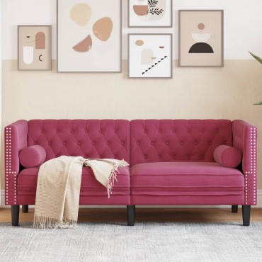 vidaXL Καναπές Διθέσιος Chesterfield με Στηρίγματα Μπορντό Βελούδο 174x74,5x70,5cm 1 τεμ.