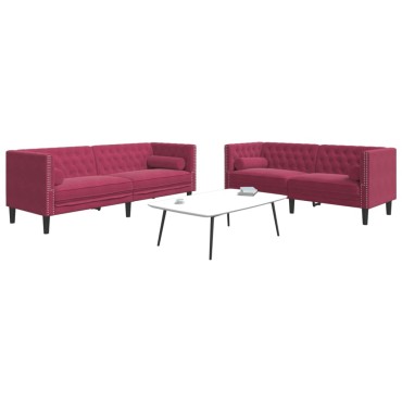 vidaXL Καναπές Chesterfield Σετ 3 τεμ. με Στηρίγματα Μπορντό Βελούδο 174x74,5x70,5cm  Διθέσιος Τριθέσιος